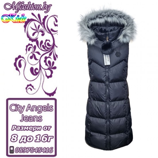 Детски, дълъг елек с качулка City Angels, за момиче, 6964